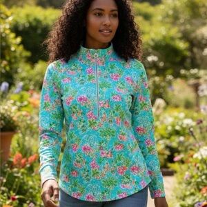 Floral Quarter-Zip Pullover
